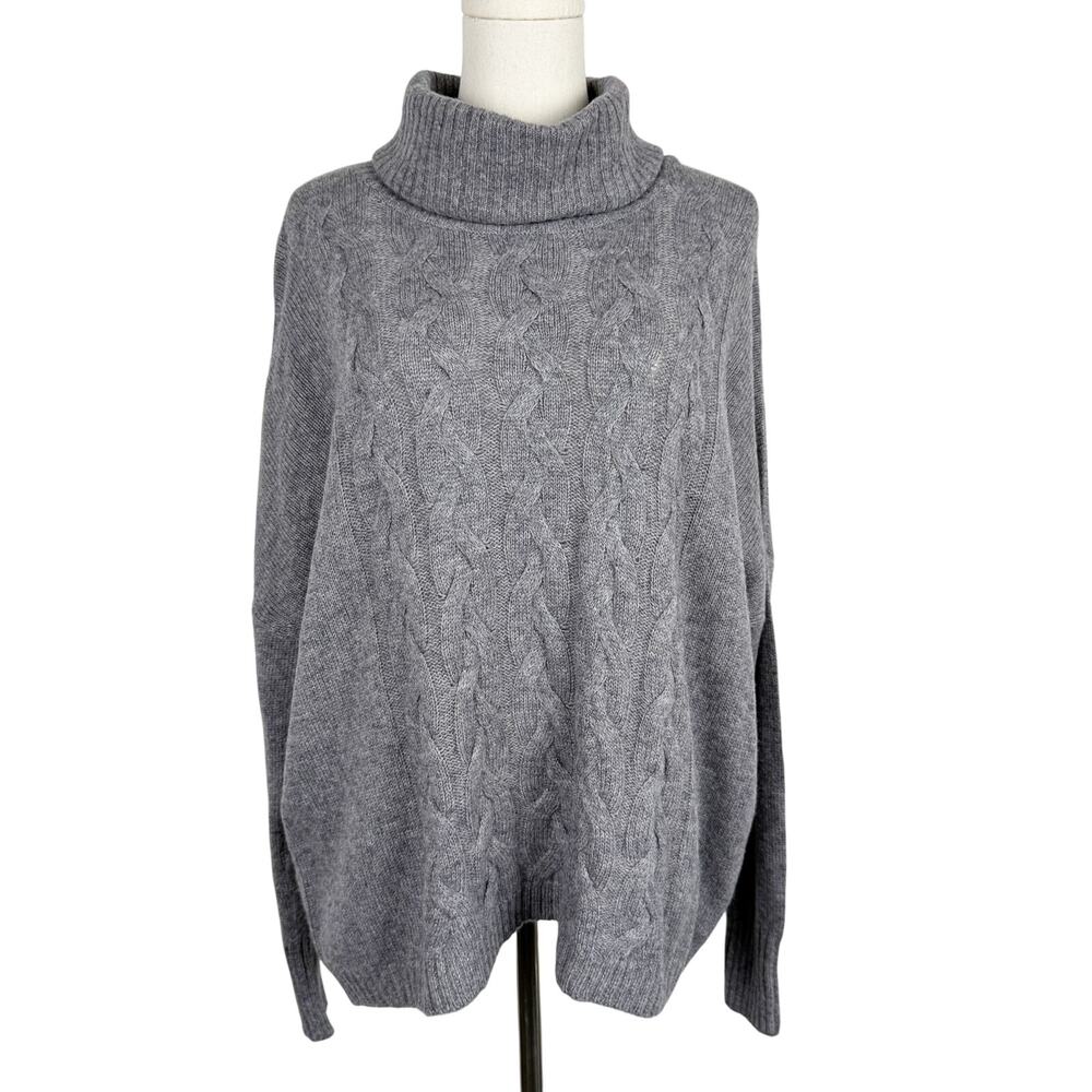 Griffen Wool Cashmere Knit Mock Neck Sweater Gray Cable Knit - XL